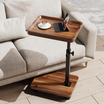 Table End Table Adjustable Height, 360°Swivel TV Tray Table for Small Spaces, Side Tables with Wheels for Living Room and Bedroom, Adjustable Height, 360°Swivel, for Small Spaces, Couch Tables, That Slide Under, with Wheels - 16" x 12" x 34"/Brown